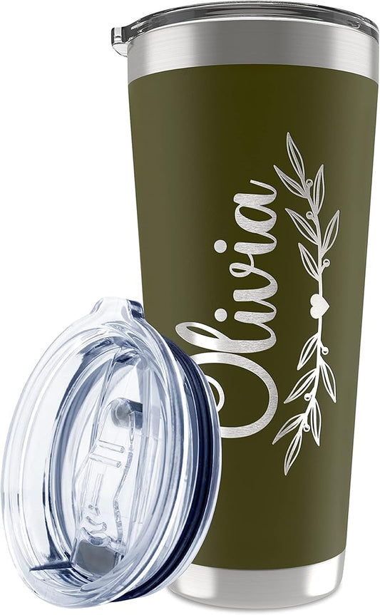 Be Burgundy Personalized Tumbler with Engraved Name - 12 Designs, 30 Oz Coffee Tumbler with Slider Lid, Army Green, Double Wall Insulated - Gift for Men, Husband, Personalized Gift for Him