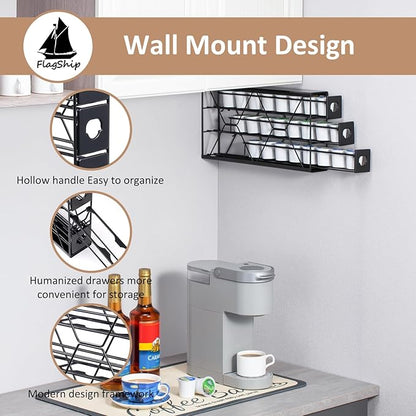 Flagship K Cup Holder Drawer 3 Tier Coffee Pod Holder for K Pod Save Space Countertop Kitchen (24 Pods Capacity)