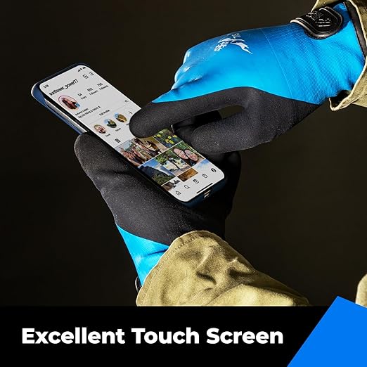 toolant 100% Waterproof Gloves Bulk for Cold Weather, 3 Pairs, Winter Work Gloves for Men Touchsreen, Warm Freezer Gloves, Thermal Insulated, With Grip, Blue, Lagre