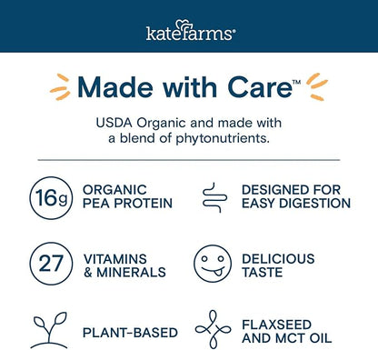 KATE FARMS Organic 1.0 Sole-Source Nutrition Shake, Plain, 16g Protein, 27 Vitamins and Minerals, Meal Replacement, Protein Shake, 11 oz (12 Pack)