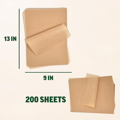 Zenlogy 9x13 Parchment Paper (200 sheets) - Unbleached, High Heat, Non-stick, Pre-cut Baking Paper for Quarter Sheet Pans - Great for Baking, Roasting, Wrapping, Dehydrator, and so much more