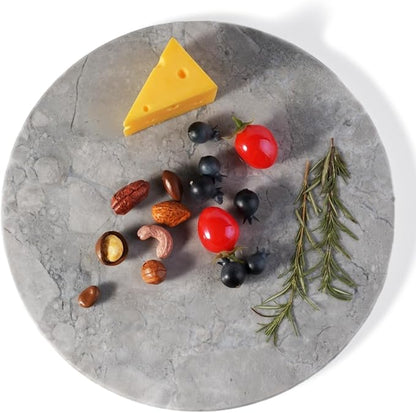 Koville Round Marble Pastry Cutting Board - 11" Gray Marble Cheese Board for Baking, Charcuterie, Pastry, Trivet - Non-Stick Heat Resistant Stone Cutting Boards for Kitchen