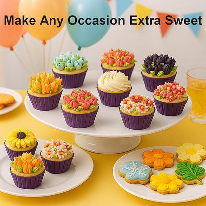 Russian Piping Tips Set – 12 Flower Frosting Nozzles, 2 Leaf Piping Tips, 2 Couplers, 20 Pastry Bags & 1 Reusable Bag – Large & Mini Russian Piping Tips for Cake Decorating, Cupcakes, Cookies