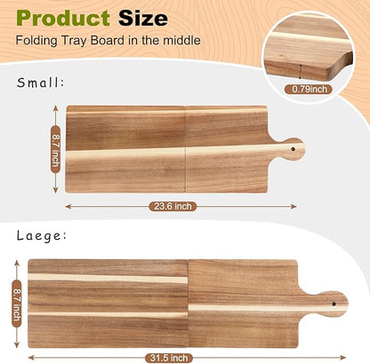 Large Acacia Charcuterie Board Wood Charcuterie Boards with Handles Foldable Travel Wooden Serving Cheese Boards for Party Food Appetizers Housewarming Gift Meat Party (23.6 x 8.7inch)