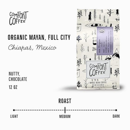 Mt. Comfort Coffee Organic Mayan Whole Bean Coffee, 12oz – Full City Roast with Nutty & Chocolate Notes – Sustainably Sourced from Small Mexican Farms