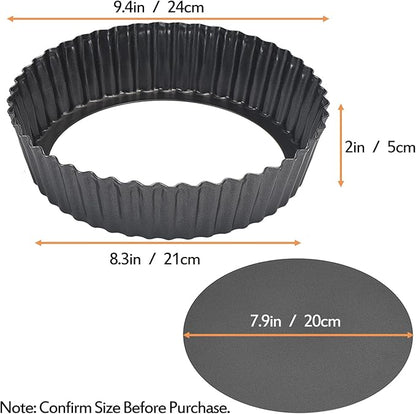 2 Pack Nonstick Tart Pan, Quiche Pan, Carbon Steel Deep-dish Pie Pan with Removable Loose Bottom (9.4 In)