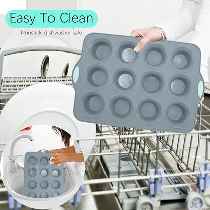 To encounter 2Pack Silicone Muffin Pan with Metal Frame, 12 Cup Regular Size Cupcake Pan, Non-Stick Baking Tray, Food Grade Baking Molds for Oven, Dishwasher Safe