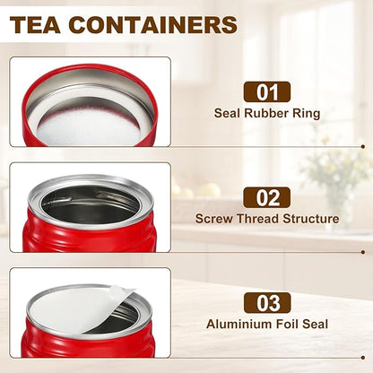 uxcell 2Pcs Round Tea Canisters, 5" x 3" Airtight Metal Tea Containers for Loose Tea, Coffee Beans, Spices - Durable, Compact, and Stylish Storage Tea Tin (Red)
