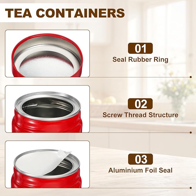 uxcell 2Pcs Round Tea Canisters, 4" x 4" Airtight Metal Tea Containers for Loose Tea, Coffee Beans, Spices - Durable, Compact, and Stylish Storage Tea Tin (Red)