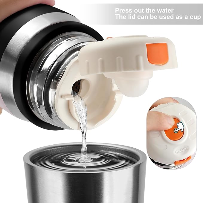 Stainless Steel thermo Bottles with cup 700ml/23.7oz Vacuum Insulated Bottle for hot and cold coffee drink water thermo flask with cup.(Black,700ml)
