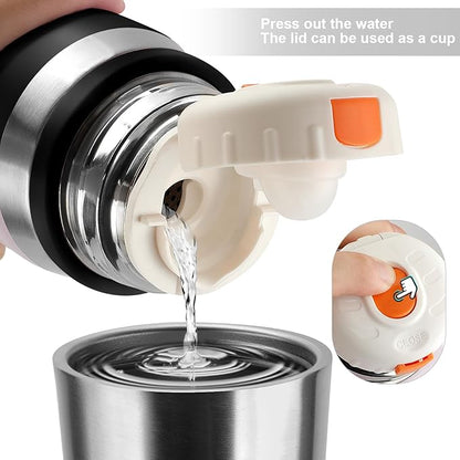 Stainless Steel thermo Bottles with cup 700ml/23.7oz Vacuum Insulated Bottle for hot and cold coffee drink water thermo flask with cup.(Black,700ml)