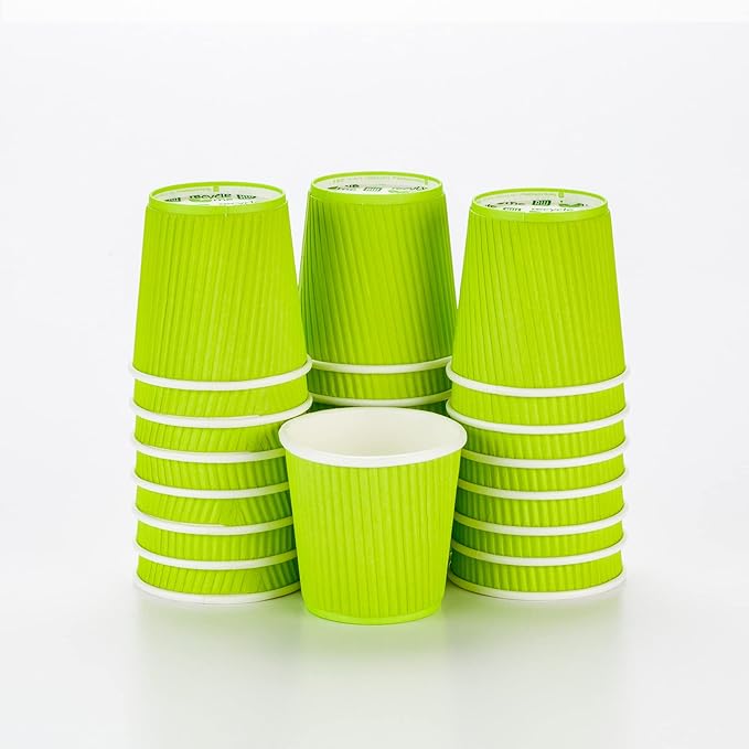 Restaurantware-4 Ounce Disposable Coffee Cups, 500 Ripple Wall Hot Cups For Coffee - Lids Sold Separately, Rolled Rim, Green Paper Insulated Coffee Cups, For Hot Coffee, Tea, And More