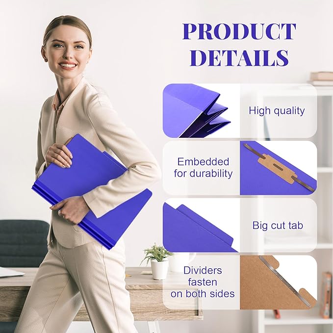36 Pcs Classification Folders Letter Size, Back to School Supply for Teacher, Student, 1 Divider Pressboard File Folder Bulk with 2 Fasteners, 3.5 Inch Expanding File Organizer (Purple)