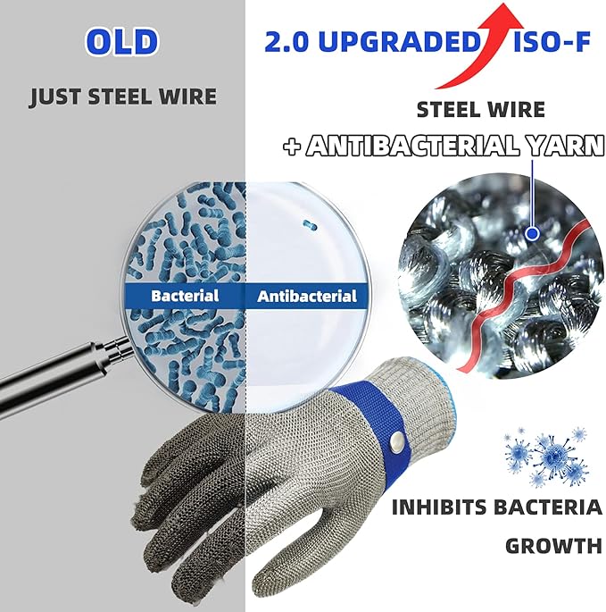 Schwer SlicePro ANSI A9 Cut Resistant Glove PR1707, Food Grade Stainless Steel Wire Metal Gloves, Cutting Gloves for Kitchen, Meat Cutting, Oyster Shucking, Fish Fillet, Non-PFAS (XXL, 1 PCS