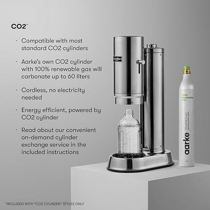 Aarke Carbonator Pro, Sparkling & Carbonation Water Machine, Stainless Steel with Glass Reusable Bottle Volume 800 mL/27 fl oz and CO2 Cylinder (Sand)
