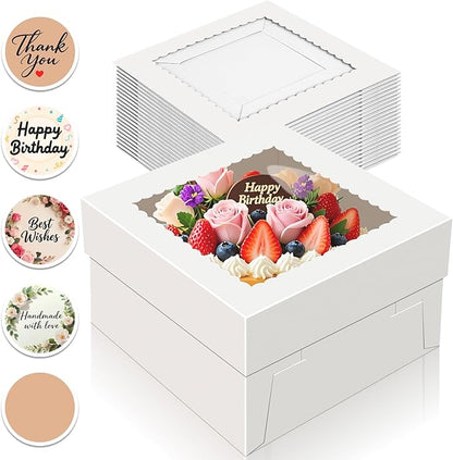 15 PCS Cake Boxes 12 Inch, 12x12x6 Inch Cake Box, 12 Inch Cake Box with Window, White Bakery Boxes, Large Baking Boxes, Cajas Para Pasteles, 12x12 Cake Boxes for Birthday, Wedding, Party, Business