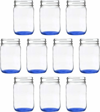 DISCOUNT PROMOS Decorating Mason Jars 12 oz. Set of 10, Bulk Pack - Glass Jars for Overnight Oats, Candies, Fruits, Pickles, Spices, Beverages - Blue