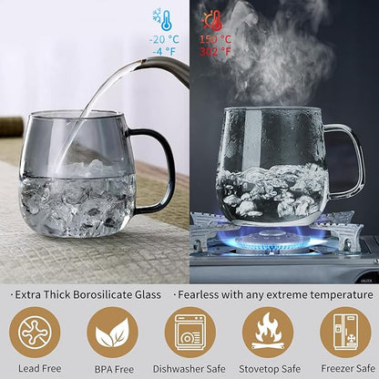 Glass Tea Cup with Infuser and Lid, 17.6oz/520ml Large Borosilicate Teacup, Clear Mug for Loose Leaf Tea, Blooming Tea, Tea Bags - Perfect Christmas or Birthday Gift for Men