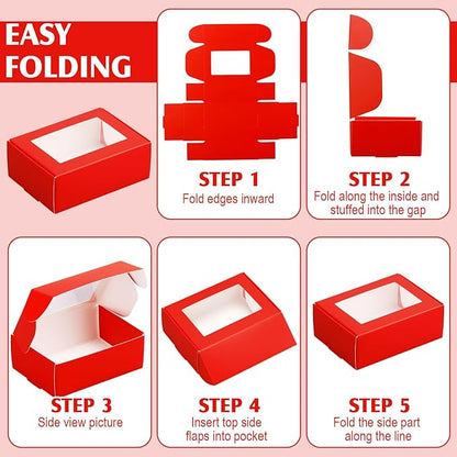 Zonon 30 Pcs Soap Boxes for Homemade Packaging, Mini Kraft Treat Boxes with Window for Bakery Candy Soap Making Gift Packaging (3.7 x 2.6 x 1.37 Inch,Red)