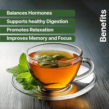 BLUE TEA - Spearmint Tea - 100 Count - Pyramid Plant Based Tea Bag | PCOS RELIEF | Balances Hormones - Support Digestion | Refreshing Flavour - Herbal Tea - Leaf Based - Caffeine free | Ziplock Pouch