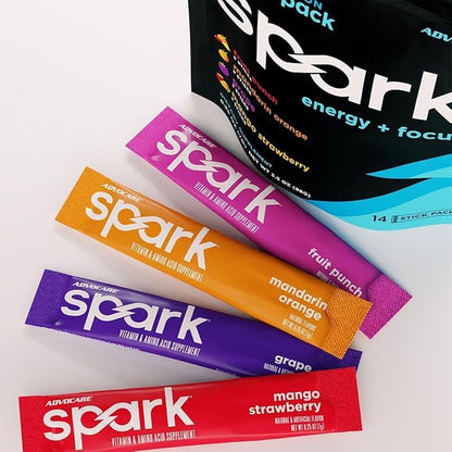 AdvoCare Spark Vitamin & Amino Acid Supplement - Focus & Energy Drink Powder Mix with Vitamin A, B-6, C & E - Also Includes L-Carnitine & L-Tyrosine - 14 Servings- Variety Pack