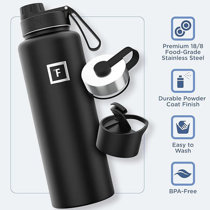 IRON °FLASK Camping & Hiking Hydration Flask with 3 Lids - Stainless Steel, Double Walled & Vacuum Insulated Water Bottle - Leak Proof & BPA Free (Sky, Spout - 40 oz)