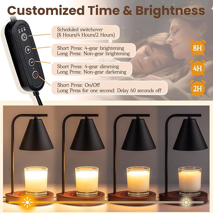 Black Candle Warmer Lamp with Timer, Birthday Gifts for Women Men, House Warming Gifts New Home Decor Aesthetic Black Walnut, Electric Dimmable Wax Melt Warmer for Jar Candles