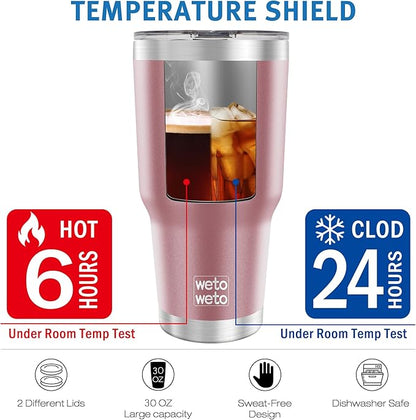 WETOWETO 30 oz Tumbler Stainless Steel Vacuum Insulated Coffee Cup with Handle, Double Wall Vacuum Coffee Cup Thermal Cups for Hot and Cold drinks, Suitable for Travel(Rose Gold, 1 Pack)