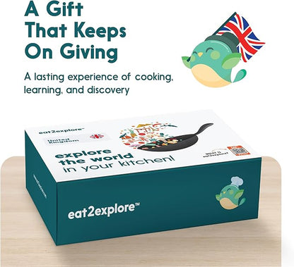 eat2explore Cooking Kits for Kids – Interactive & Educational Kids Cooking Sets Real for Ages 5 and Up,3 Recipe Cards & Global Ingredients – Fun Gift for Young Chefs (UK Edition)
