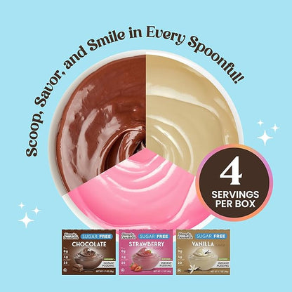 Simply Desserts Vanilla, Strawberry & Chocolate Instant Pudding, Sugar-Free, Variety 6-Pack – Healthy Dessert, Keto Snacks, Vegan & Diabetic-Friendly, Kosher, 1.7 Oz Ea