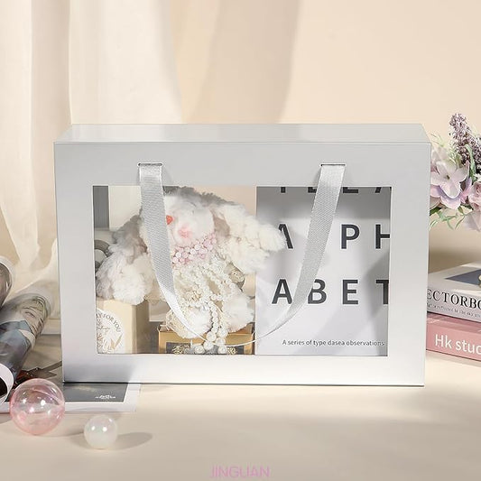 Large Silver Clear Gift Boxes, 13.5x9x4.1 Inches, 5 Pack with Windows by Handles, Magnetic Closure, Suitable for Various Occasions