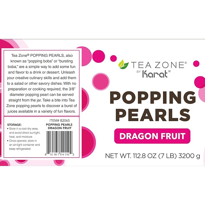 Tea Zone [7 Pounds] Dragon Fruit Popping Pearls for Boba Tea Beverages, Sweets, Ice Cream Topping | B2065