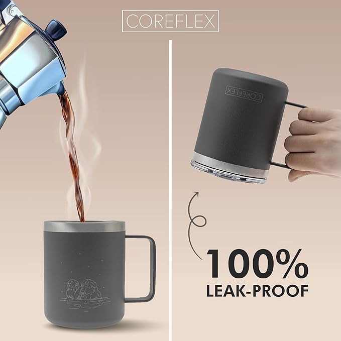 COREFLEX 12 oz Insulated Coffee Mug with Handle & Lid, Stainless Steel Double Walled Vacuum Insulated Tumbler, Travel Coffee Cup Thermal Cup - Home, Office, Travel, Outdoor, Camping