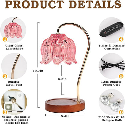 Pink Candle Warmer Lamp with Timer, Dimmable Candle Lamp Warmer, Birthday Gifts for Women Mom, House Warming for New Home Decor, Lotus Wax Melt Warmer for Jar Candles