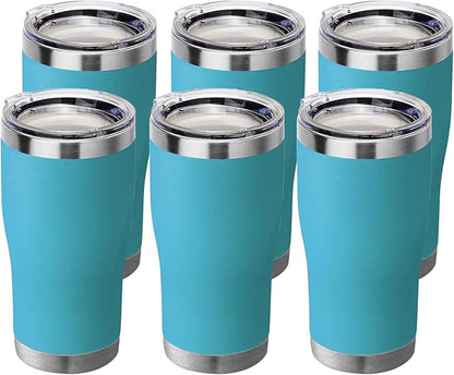 HASLE OUTFITTERS 20 oz Tumbler Bulk, Stainless Steel Tumblers with Lid, Vacuum Insulated Tumbler, Double Wall Powder Coated Cup, coffee mugs, Sky Blue, 6 Pack