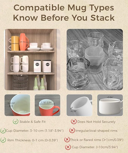 Coffee Mug Organizers and Storage (8Pack), Adjustable Stackable Cup Organizer for Kitchen Cabinets Shelf Organization, Cupboard Save Space Cup Stacker Holder for Tea Cup/Coffee Mugs/Glasses