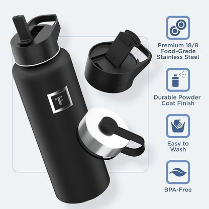 IRON °FLASK Camping & Hiking Hydration Flask with 3 Lids - Stainless Steel, Double Walled & Vacuum Insulated Water Bottle - Leak Proof & BPA Free (Cashmere Cream, Straw - 40 oz)