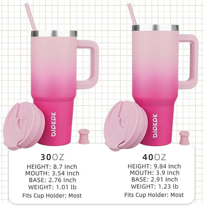 BJPKPK 40oz Stainless Steel Insulated Tumbler With Handle And Lid Straw Travel Coffee Mug Thermal Cup,Cherry Blossom