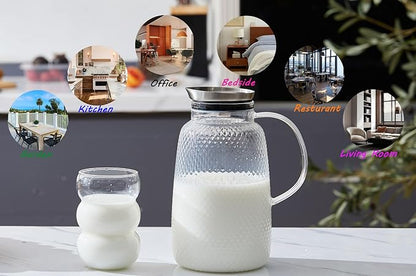 Purefold Pitcher with Lid, 78 oz Glass Jug with Stainless Steel Lid for Hot and Cold Water, Fruit Tea, Coffee Maker, Ice Tea, Juice, Pineapple Series (Clear)