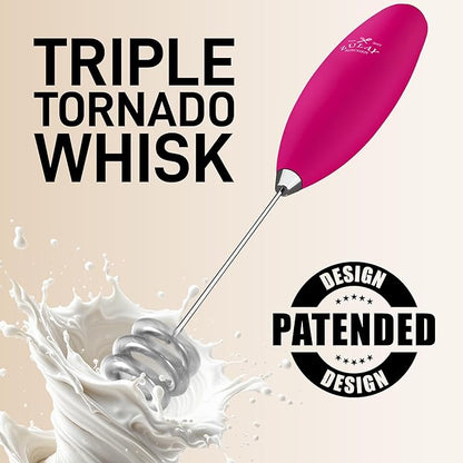 Zulay Kitchen Patented Tornado Triple Whisk Milk Frother with 4 Duracell Batteries – Handheld Foam Maker for Coffee, Lattes, Matcha & Hot Chocolate – Rich, Creamy Froth in Seconds