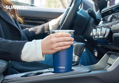 SUNWILL Travel Coffee Mug with Lid, 20 oz Tumbler Set of 2, Insulated Stainless Steel Cup for Water, Tea, Powder Coated Wine & Navy