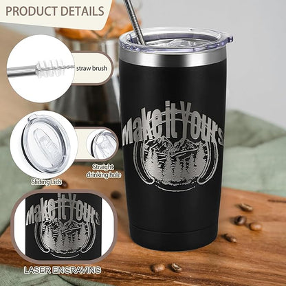 16 Pack Stainless Steel Tumbler Bulk Insulated Vacuum Travel Mug Powder Coated Coffee Mug Gift for Laser Engrave, 20oz Black