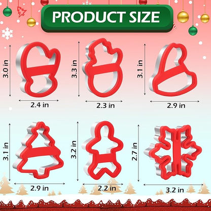 Christmas Cookie Cutters, 6 Pcs Holiday Cookie Cutter with Comfort Grip - Gingerbread Men, Christmas Tree, Snowflake, Santa Hat, Gloves, Snow Man Shapes Cookie Mold for Winter Holiday Party Supplies