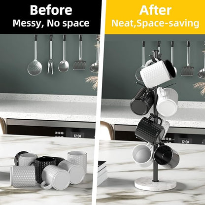 Marble Mug Holder Tree, 8 Hooks Coffee Cups Stand, New Upgraded Stable Mug Stand for Kitchen Counter Cabinet Cafe Black