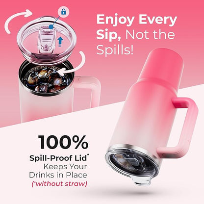 40 oz Tumbler With Handle and Straw Made of Stainless Steel - Double Wall Vacuum Insulated Tumbler With Lid - Sweat Proof Easy Grip, BPA-Free, Dishwasher Safe Tumbler (Misty Pink)