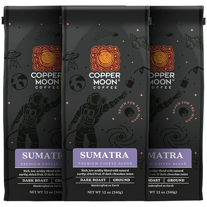 Copper Moon Ground Coffee, Dark Roast, Sumatra Blend, 12 Oz (Pack Of 3)