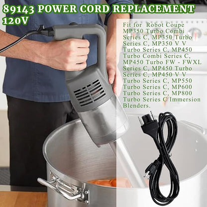 Immersion Blender Power Cord Replacement Replace 89143 Fit for Robot Coupe Blenders MP Series MP350 MP450 MP550 MP600 MP800 Turbo Combi Series C Blender Extended Cords Parts 3-pin Plug 150" Black