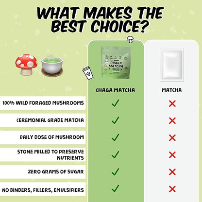 Renude Chaga Matcha - Chaga Mushroom Powder, Superfood Drink Mix with Adaptogens, Ceremonial Grade Mushroom Matcha, Keto, Vegan, Sugar Free, Natural Energy and Immune Support - 30 Servings