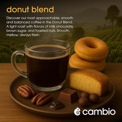 Cambio Roaster Donut Blend Keurig Coffee K Cups, Organic Light Roast Coffee Pods, Only Aluminum K Cup for More Flavor & Longer Lasting Freshness, Caffeinated Lower Acid Kcups for Keurig, 60 count