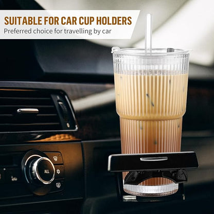 20 oz Glass Cup with Lid and Straw, Glass Tumbler with Straw and Lid, Vintage Glassware for Whiskey Cocktail Beer, Iced Coffee Cups with Lid (1 PACK)